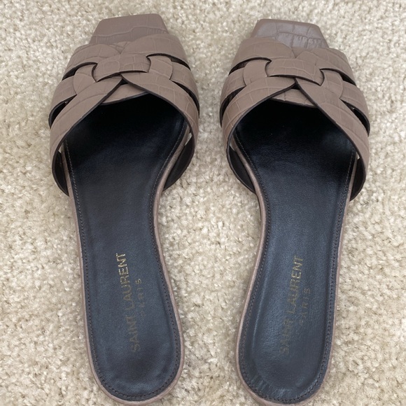 Saint Laurent Tribute croc embossed slide sandals size 36.5 taupe - Picture 4 of 6